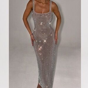 NWT Lavish Ivy Athena Silver Sparkle Maxi Dress